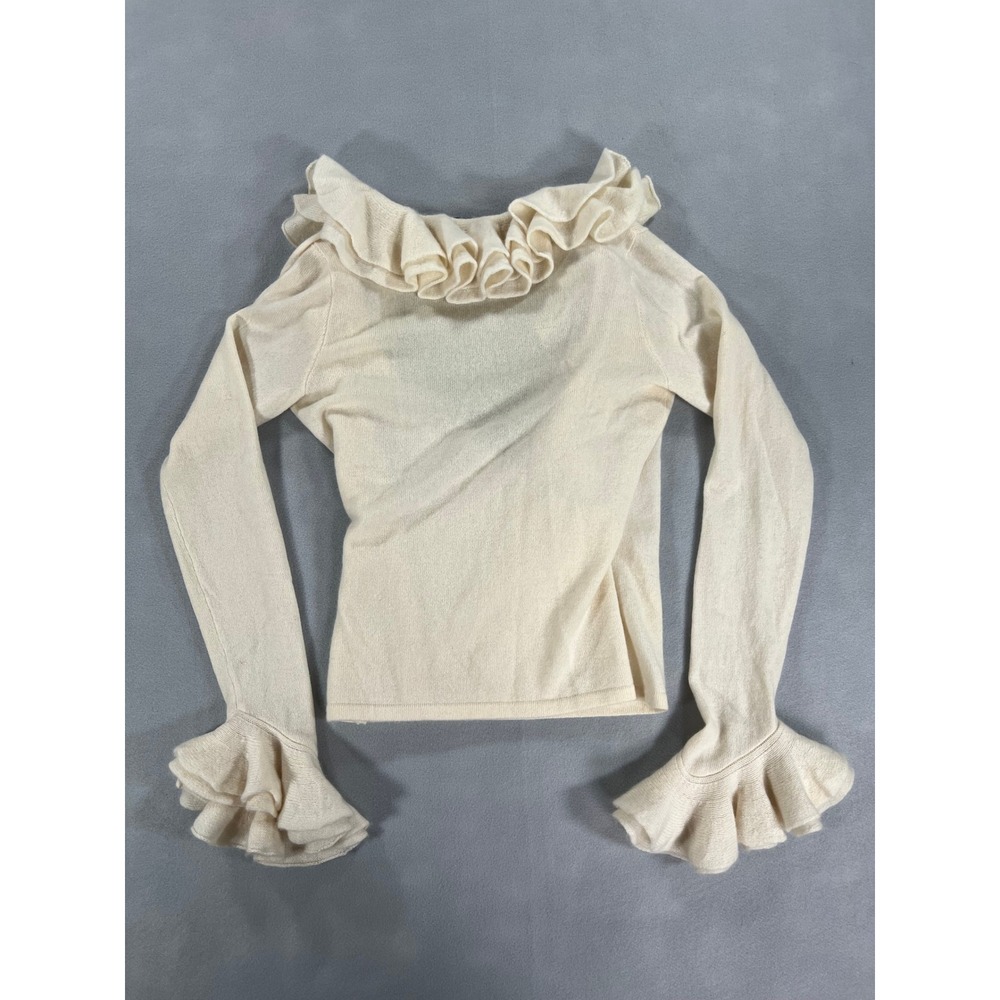 RARE Ralph Lauren Black Label Cream Cashmere Ruffle Sweater Coquette Victorian M - Picture 7 of 10